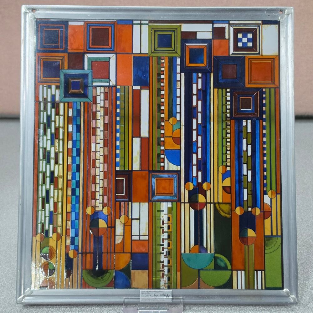 Frank Lloyd Wright Stained Glass Art Panel Midway Gardens Multicolor Excellent